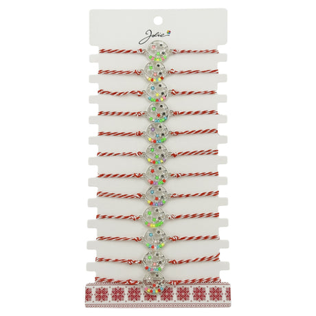 Bratara Martisor pentru Dama, Jolie, Model Luna cu Stele, Set 12 bucati, Pandativ Argintiu din Inox cu Elemente Multicolore, Snur Alb/Rosu - vivimall.ro