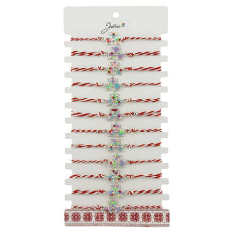 Bratara Martisor pentru Dama, Jolie, Model 3 Stele, Set 12 bucati, Pandativ Argintiu din Inox cu Elemente Multicolore, Snur Alb/Rosu - vivimall.ro