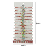 Bratara Martisor pentru Dama, Jolie, Model Floaricica in Cerc, Set 12 bucati, Pandativ Argintiu din Inox cu Elemente Multicolore, Snur Alb/Rosu - vivimall.ro