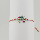 Bratara Martisor pentru Dama, Jolie, Model Potcoava, Set 12 bucati, Pandativ Argintiu din Inox cu Snur Alb-Rosu Ajustabil - vivimall.ro
