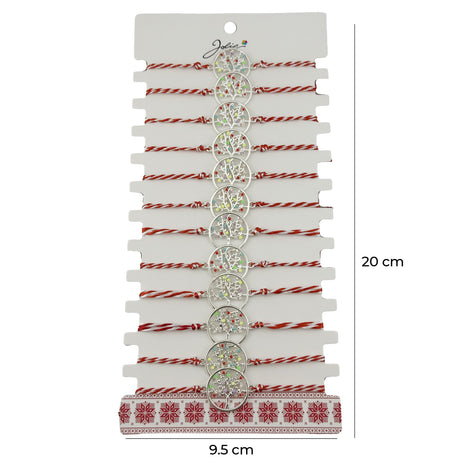 Bratara Martisor pentru Dama, Jolie, Model Copac Multicolor, Set 12 bucati, Pandativ Argintiu din Inox cu Elemente Multicolore, Snur Alb/Rosu - vivimall.ro