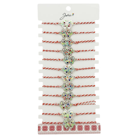 Bratara Martisor pentru Dama, Jolie, Model Fluture Multicolor, Set 12 bucati, Pandativ Argintiu din Inox cu Elemente Multicolore, Snur Alb/Rosu - vivimall.ro