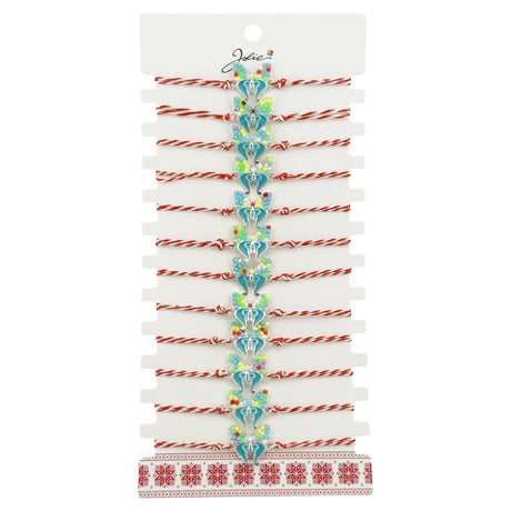 Bratara Martisor pentru Dama, Jolie, Model Fluturas Multicolor, Set 12 bucati, Pandativ Argintiu din Inox cu Elemente Multicolore, Snur Alb/Rosu - vivimall.ro