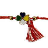 Martisor Bratara cu Ciucure pentru Dama, Jolie, Model Trifoi Colorat, Set 12 bucati, Pandativ din Inox, Snur Reglabil, Rosu/Alb - vivimall.ro
