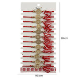 Martisor Bratara cu Ciucure pentru Dama, Jolie, Model Cerc Trifoi cu Patru Foi, Set 12 bucati, Pandativ din Inox cu Pietre, Snur Reglabil, Rosu/Alb - vivimall.ro