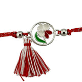 Martisor Bratara cu Ciucure pentru Dama, Jolie, Model Floare Alba, Set 12 bucati, Pandativ din Inox, Snur Reglabil, Rosu/Alb - vivimall.ro