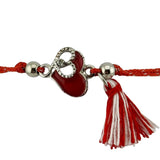 Martisor Bratara cu Ciucure pentru Dama, Jolie, Model Doua Inimi, Set 12 bucati, Pandativ din Inox cu Piatra, Snur Reglabil, Rosu/Alb - vivimall.ro