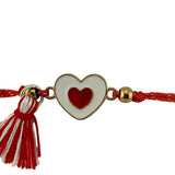Martisor Bratara cu Ciucure pentru Dama, Jolie, Model Inimi, Set 12 bucati, Pandativ din Inox, Snur Reglabil, Rosu/Alb - vivimall.ro