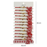 Martisor Bratara cu Ciucure pentru Dama, Jolie, Model Pana cu Buburuza, Set 12 bucati, Pandativ din Inox cu Piatra, Snur Reglabil, Rosu/Alb - vivimall.ro