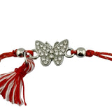 Martisor Bratara cu Ciucure pentru Dama, Jolie, Model Fluture cu Pietre, Set 12 bucati, Pandativ din Inox, Snur Reglabil, Rosu/Alb - vivimall.ro