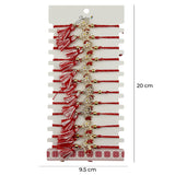 Martisor Bratara cu Ciucure pentru Dama, Jolie, Model Inima cu Margareta, Set 12 bucati, Pandativ din Inox cu Pietre, Snur Reglabil, Rosu/Alb - vivimall.ro
