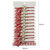 Martisor Bratara  cu Ciucure pentru Dama, Jolie, Model Potcoava Buburuza, Set 12 bucati, Pandativ din Inox cu Pietre, Snur Reglabil, Rosu/Alb - vivimall.ro