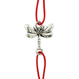 Martisor Bratara Elastica cu Pandantiv din Inox, Jolie, pentru Dama, Set 12 bucati, Snur Rosu Textil, Model Libelula - vivimall.ro