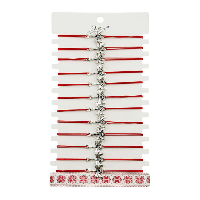 Martisor Bratara Elastica cu Pandantiv din Inox, Jolie, pentru Dama, Set 12 bucati, Snur Rosu Textil, Model Libelula - vivimall.ro