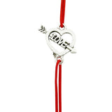 Martisor Bratara Elastica cu Pandantiv din Inox, Jolie, pentru Dama, Set 12 bucati, Snur Rosu Textil, Model Inima Love - vivimall.ro