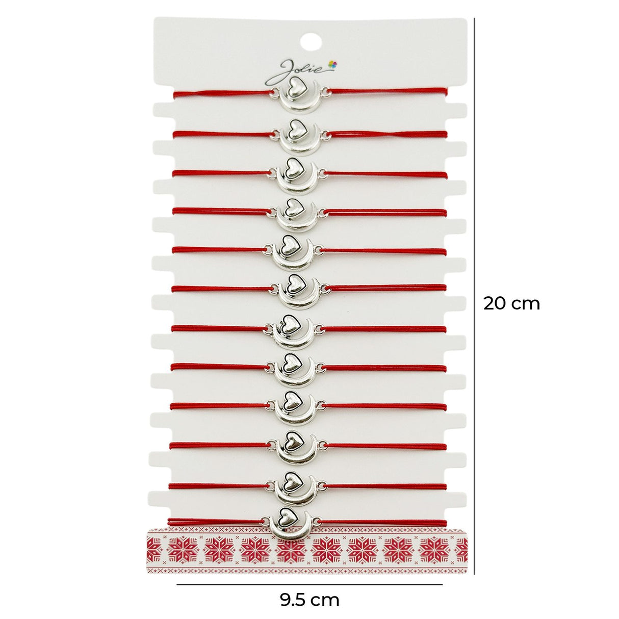 Martisor Bratara Elastica cu Pandantiv din Inox, Jolie, pentru Dama, Set 12 bucati, Snur Rosu Textil, Model Inima Luna - vivimall.ro