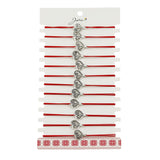 Martisor Bratara Elastica cu Pandantiv din Inox, Jolie, pentru Dama, Set 12 bucati, Snur Rosu Textil, Model Inima Eleganta - vivimall.ro