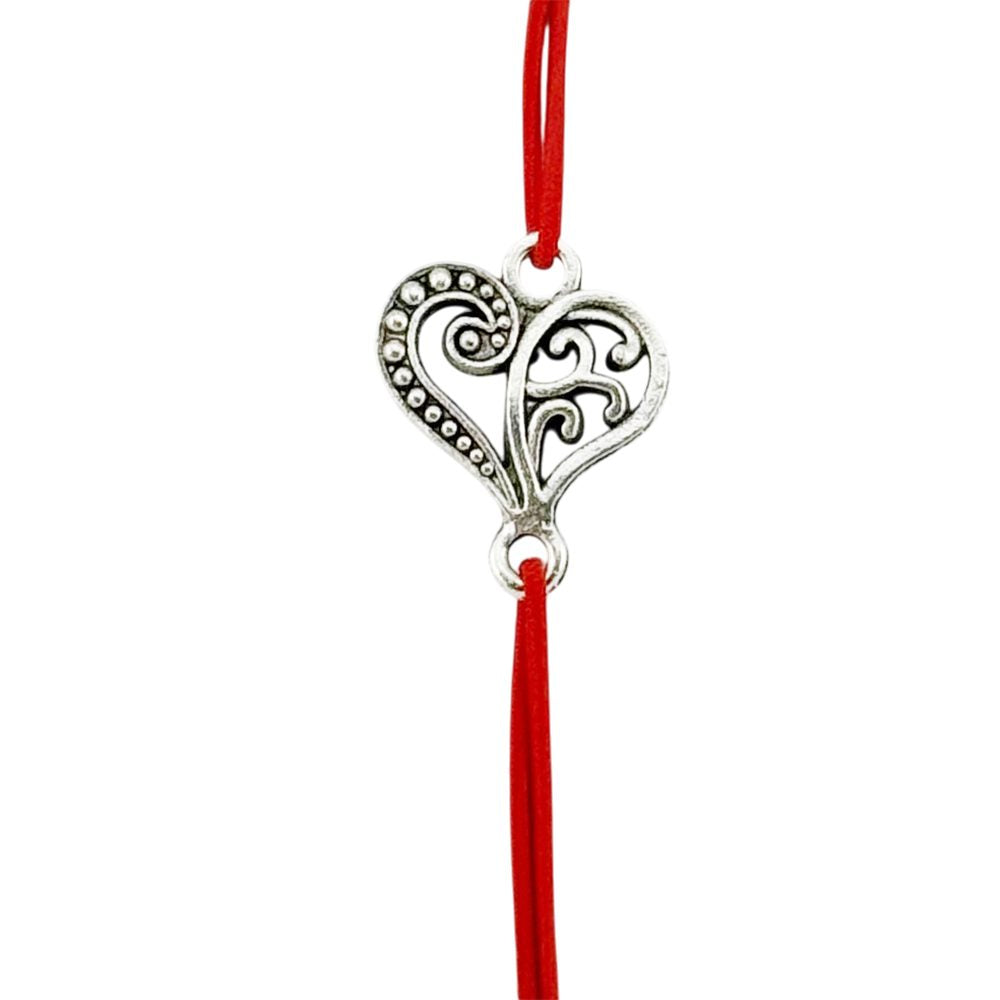 Martisor Bratara Elastica cu Pandantiv din Inox, Jolie, pentru Dama, Set 12 bucati, Snur Rosu Textil, Model Inima Eleganta - vivimall.ro