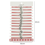 Martisor Bratara Elastica cu Pandantiv din Inox, Jolie, pentru Dama, Set 12 bucati, Snur Rosu Textil, Model Inima Eleganta - vivimall.ro
