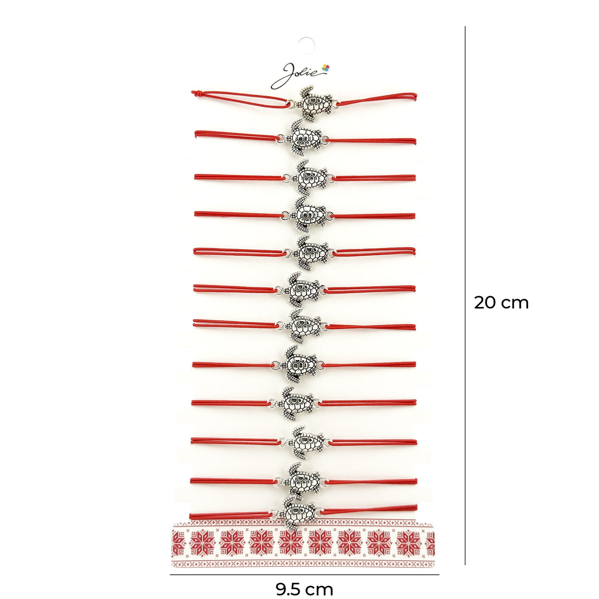 Bratara Martisor pentru Dama, Jolie, Model Broasca Testoasa, Set 12 bucati, Pandativ Argintiu din Inox cu Snur Rosu Ajustabil - vivimall.ro