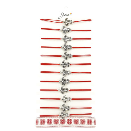 Bratara Martisor pentru Dama, Jolie, Model Broasca Testoasa, Set 12 bucati, Pandativ Argintiu din Inox cu Snur Rosu Ajustabil - vivimall.ro