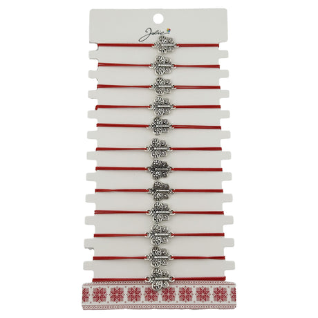 Bratara Martisor pentru Dama, Jolie, Model Fluturas, Set 12 bucati, Pandativ Argintiu din Inox cu Snur Rosu Ajustabil - vivimall.ro