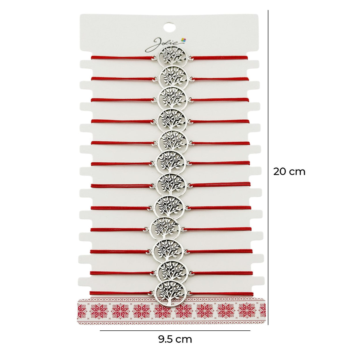 Martisor Bratara Elastica cu Pandantiv din Inox, Jolie, pentru Dama, Set 12 bucati, Snur Rosu Textil, Model Pomul Vietii - vivimall.ro