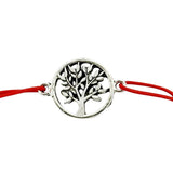 Martisor Bratara Elastica cu Pandantiv din Inox, Jolie, pentru Dama, Set 12 bucati, Snur Rosu Textil, Model Pomul Vietii - vivimall.ro