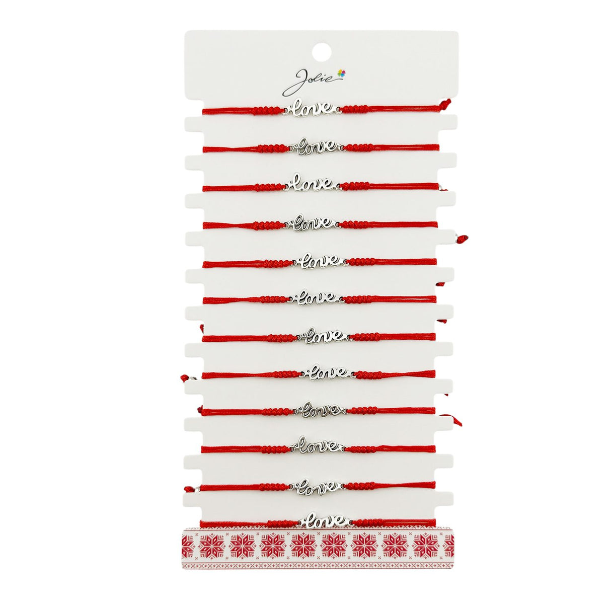 Martisor Bratara Impletita cu Pandantiv din Inox, Jolie, pentru Dama, Set 12 bucati, Snur Rosu Textil, Dimensiune Reglabila, Model Love - vivimall.ro