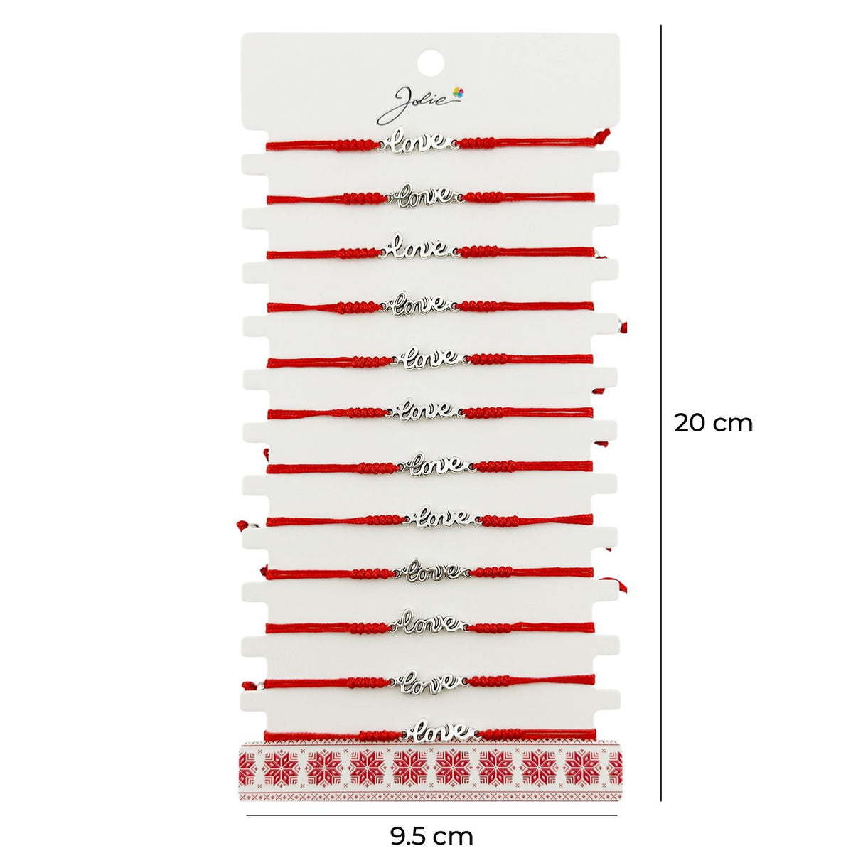 Martisor Bratara Impletita cu Pandantiv din Inox, Jolie, pentru Dama, Set 12 bucati, Snur Rosu Textil, Dimensiune Reglabila, Model Love - vivimall.ro