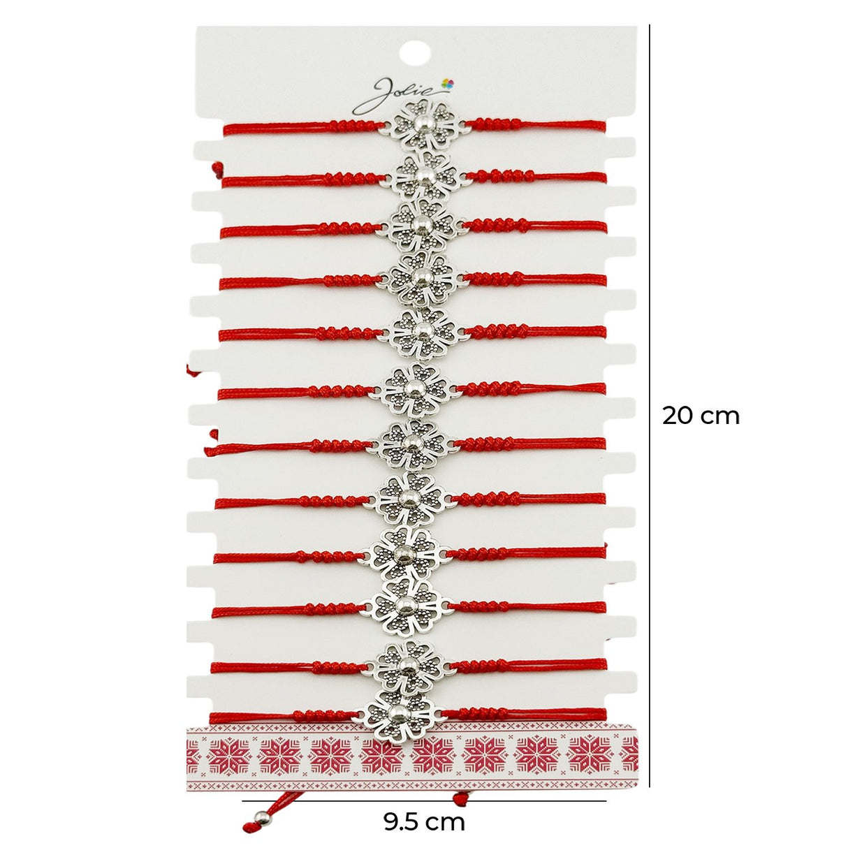 Martisor Bratara Impletita cu Pandantiv din Inox, Jolie, pentru Dama, Set 12 bucati, Snur Rosu Textil, Dimensiune Reglabila, Model Floare - vivimall.ro