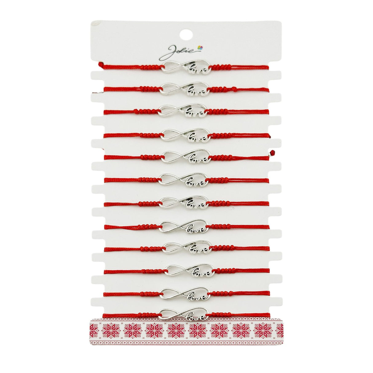 Martisor Bratara Impletita cu Pandantiv din Inox, Jolie, pentru Dama, Set 12 bucati, Snur Rosu Textil, Dimensiune Reglabila, Model Love Infinit - vivimall.ro