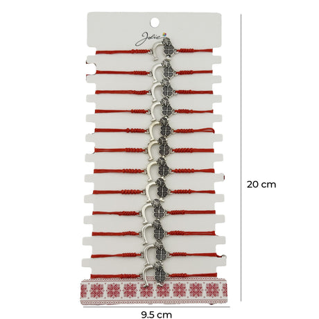 Bratara Martisor pentru Dama, Jolie, Model Potcoava cu Trifoi, Set 12 bucati, Pandativ Argintiu din Inox cu Snur Rosu Ajustabil - vivimall.ro
