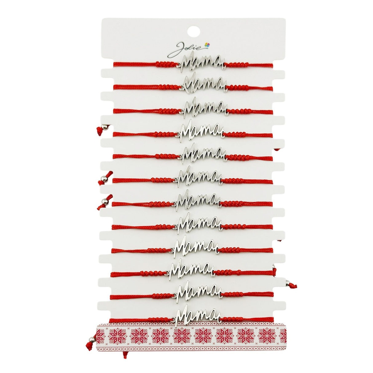 Martisor Bratara Impletita cu Pandantiv din Inox, Jolie, pentru Dama, Set 12 bucati, Snur Rosu Textil, Dimensiune Reglabila, Model Mama - vivimall.ro