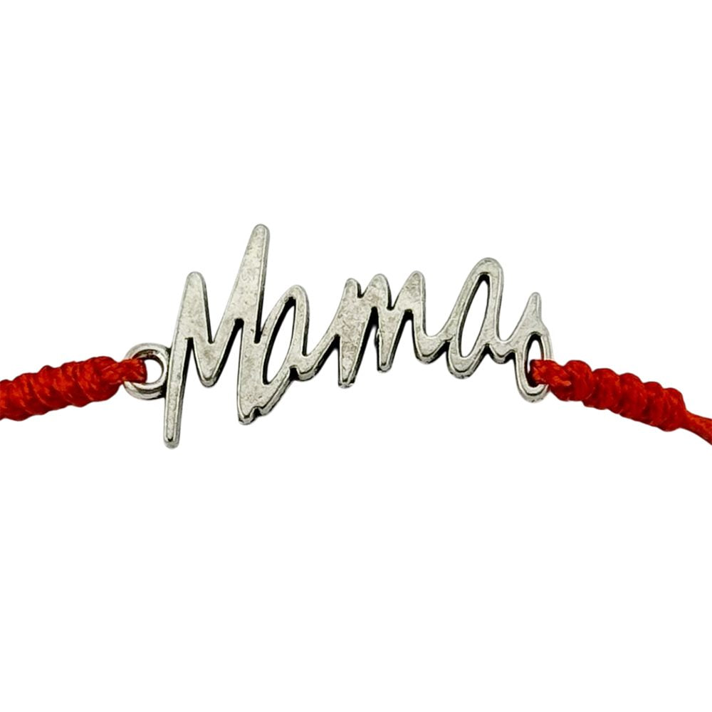 Martisor Bratara Impletita cu Pandantiv din Inox, Jolie, pentru Dama, Set 12 bucati, Snur Rosu Textil, Dimensiune Reglabila, Model Mama - vivimall.ro
