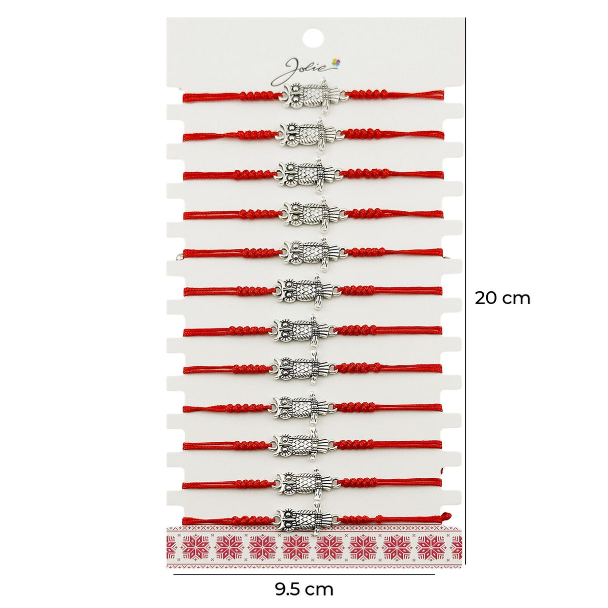 Martisor Bratara Impletita cu Pandantiv din Inox, Jolie, pentru Dama, Set 12 bucati, Snur Rosu Textil, Dimensiune Reglabila, Model Bufnita - vivimall.ro