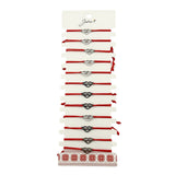 Bratara Martisor pentru Dama, Jolie, Model Inima, Set 12 bucati, Pandativ Argintiu din Inox cu Snur Rosu Ajustabil - vivimall.ro