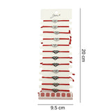 Bratara Martisor pentru Dama, Jolie, Model Inima, Set 12 bucati, Pandativ Argintiu din Inox cu Snur Rosu Ajustabil - vivimall.ro