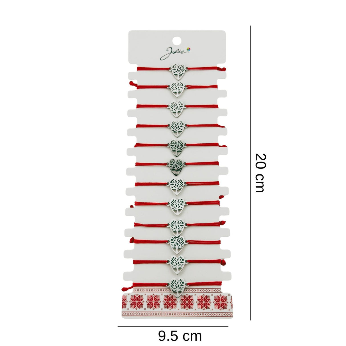 Bratara Martisor pentru Dama, Jolie, Model Copac in Inima, Set 12 bucati, Pandativ Argintiu din Inox cu Snur Rosu Ajustabil - vivimall.ro