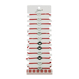 Bratara Martisor pentru Dama, Jolie, Model Fluture in Cerc, Set 12 bucati, Pandativ Argintiu din Inox cu Snur Rosu Ajustabil - vivimall.ro