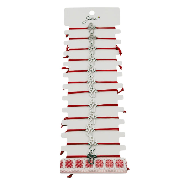 Bratara Martisor pentru Dama, Jolie, Model Inger, Set 12 bucati, Pandativ Argintiu din Inox cu Snur Rosu Ajustabil - vivimall.ro