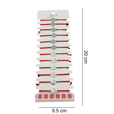 Detaliu pandantiv argintiu din inox model Lună în Cerc, brățară mărțișor Jolie cu șnur roșu ajustabil