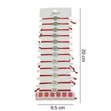 Bratara Martisor pentru Dama, Jolie, Model Floare in Cerc, Set 12 bucati, Pandativ Argintiu din Inox cu Snur Rosu Ajustabil - vivimall.ro
