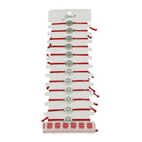 Bratara Martisor pentru Dama, Jolie, Model Floare in Cerc, Set 12 bucati, Pandativ Argintiu din Inox cu Snur Rosu Ajustabil - vivimall.ro