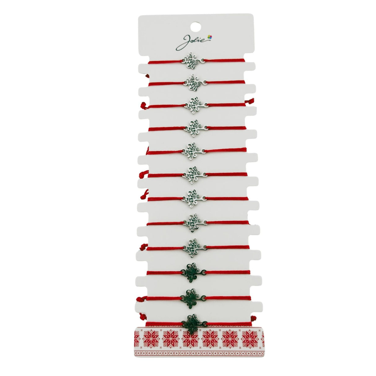 Bratara Martisor pentru Dama, Jolie, Model Copacul Vietii, Set 12 bucati, Pandativ Argintiu din Inox cu Snur Rosu Ajustabil - vivimall.ro