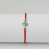 Bratara Martisor pentru Dama, Jolie, Model Copacul Vietii, Set 12 bucati, Pandativ Argintiu din Inox cu Snur Rosu Ajustabil - vivimall.ro