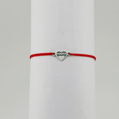 Bratara Martisor pentru Dama, Jolie, Model Inima cu Text Mama, Set 12 bucati, Pandativ Argintiu din Inox cu Snur Rosu Ajustabil - vivimall.ro