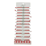 Bratara Martisor pentru Dama, Jolie, Model Talpi in Cerc, Set 12 bucati, Pandativ Argintiu din Inox cu Snur Rosu Ajustabil - vivimall.ro