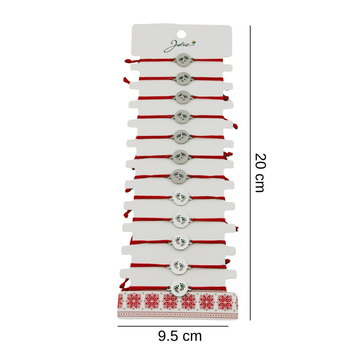 Bratara Martisor pentru Dama, Jolie, Model Talpi in Cerc, Set 12 bucati, Pandativ Argintiu din Inox cu Snur Rosu Ajustabil - vivimall.ro