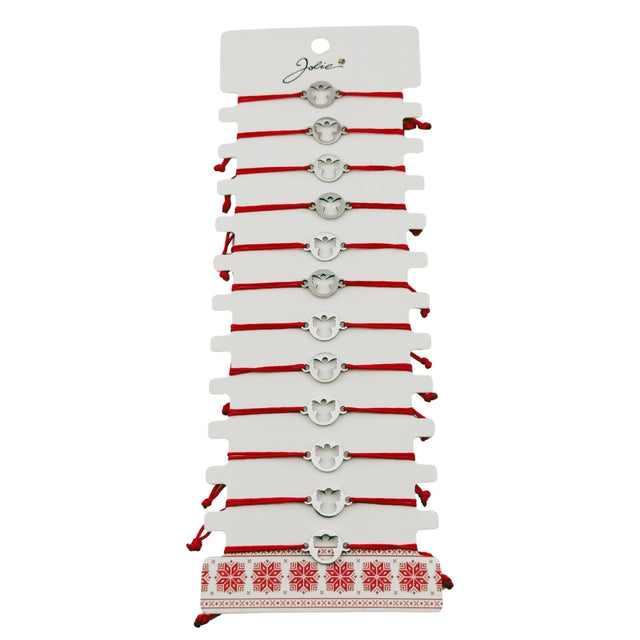 Bratara Martisor pentru Dama, Jolie, Model Inger in Cerc, Set 12 bucati, Pandativ Argintiu din Inox cu Snur Rosu Ajustabil - vivimall.ro